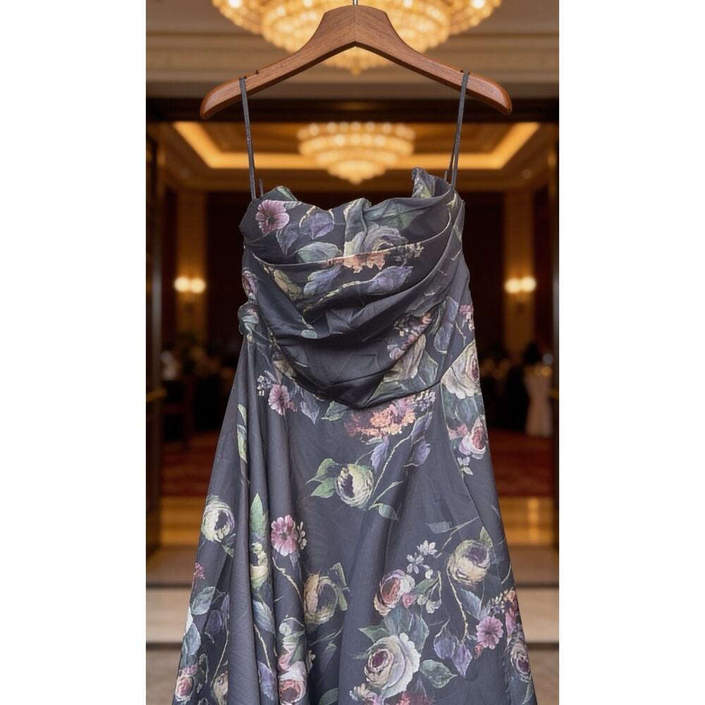 FAERESTY Floral Strapless Maxi Dress Women’s Medium Blue Gray Cottagecore NWOT
